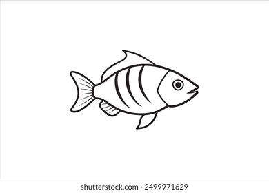 Pescado de salmón en una línea continua de dibujo. Mariscos frescos en estilo de boceto lineal sobre fondo blanco. Ilustración vectorial