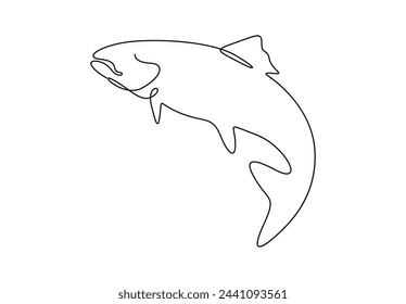 Salmon fish in one line drawing vector illustration.