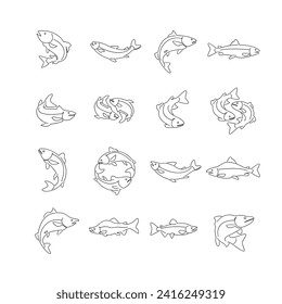 Salmon Fish outline illustration template