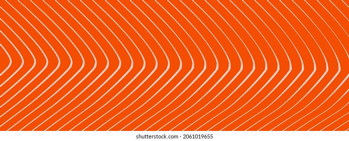 Salmon fish pattern. Vector illustration of salmon fillet border, red background with white lines. Fish meat texture for sushi ad flyer, menu design, decoration restorant asian or Japanese food.