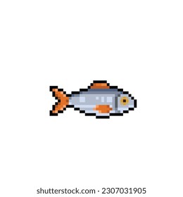 salmon fish in pixel art style