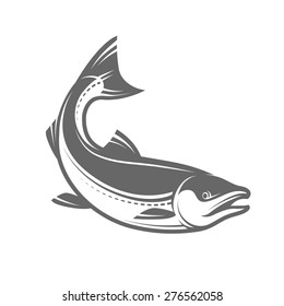 Salmon fish in retro style isolated on white background, such a logo or mascot, vector illustration