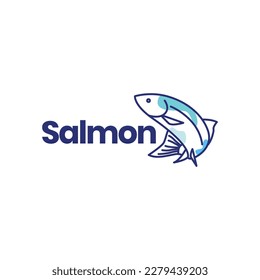 salmon fish sea ocean fresh food line art modern abstract colorful logo design vector