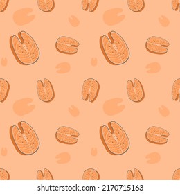 Salmon fish  seamless pattern with orange background