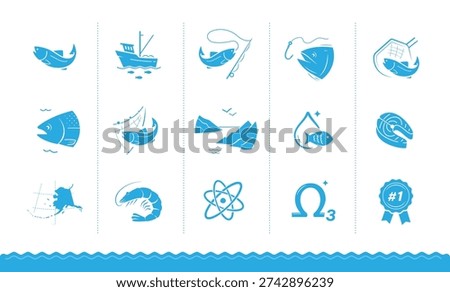 Salmon fish set icons. Perfect for food, pet food and products, omega 3 supplements.The outline icons are well scalable and editable. Contrasting elements are good for different backgrounds. EPS10.
