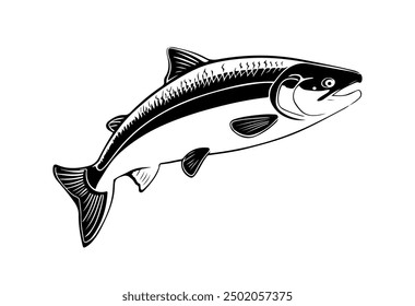 Salmon fish silhouette - cut out vector icon Vector illustration.	
