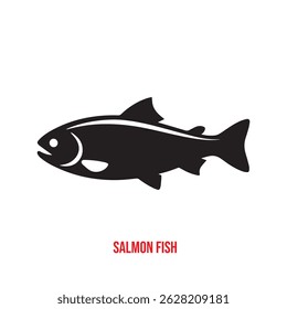 Salmon fish silhouette icon design on a white artboard