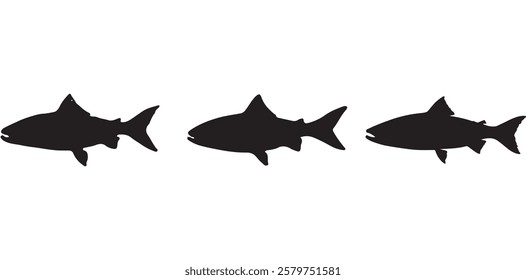 Salmon Fish silhouette in line art style. Fish vector by hand drawing, Fish tattoo on white background, Fish Vector Illustration.