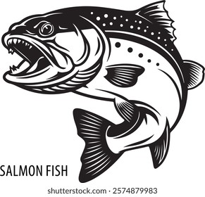 Salmon fish silhouette vector art illustration