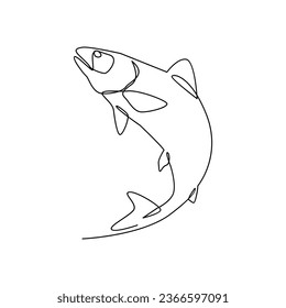 Salmon fish single line illustration template