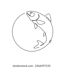 Salmon fish single line illustration template