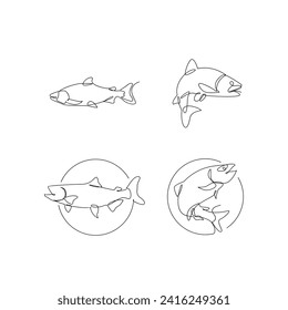 Salmon fish single line illustration template