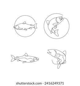 Salmon fish single line illustration template