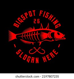 salmon fish skeleton skull in vintage logo design style template on black dark background vector illustration
