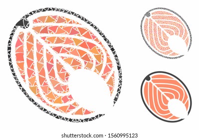 Salmon fish slice mosaic of humpy items in various sizes and color tinges, based on salmon fish slice icon. Vector humpy items are organized into mosaic.