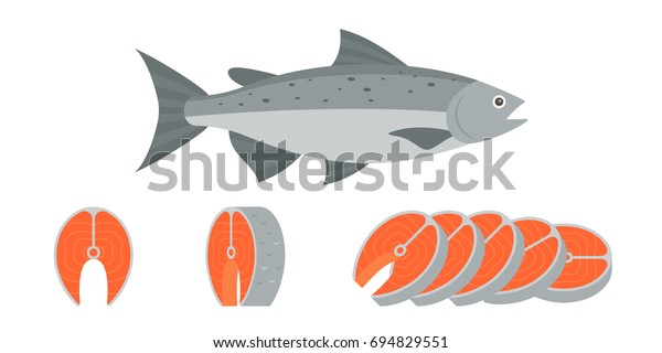 Salmon Fish Sliced Salmon Fillet Steak Stock Vector (Royalty Free ...