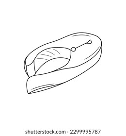 Salmon fish steak. Doodle drawing. Hand drawn vector illustration.