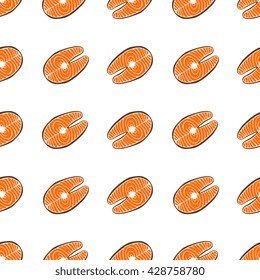Salmon fish steak or fillet seamless pattern or background