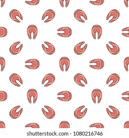 Salmon fish steak geometric vector creative seamless pattern