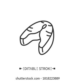 Salmon fish steak line icon. Superfood. Organic healthy energetic food for balanced nutrition. Detox and weight loss supplements. Vegetarian food. Isolated vector illustration. Editable stroke. 