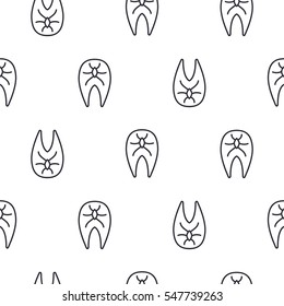 Salmon fish steak line icon seamless vector pattern. Food outline tileable white monochrome background.