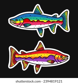 Pegatinas de pescado de salmón. Ilustración del vector