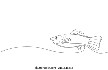 Pescado de salmón al estilo de trazar una línea continua. Esbozo lineal negro minimalista sobre un fondo blanco. Ilustración del vector