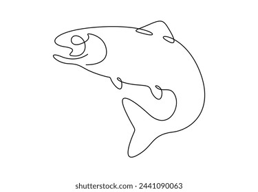 Salmon fish or trout continuous one line drawing vector illustration. Large lake fish mascot concept for fishing tournament icon.