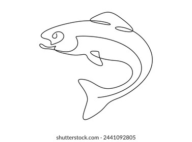 Salmon fish or trout continuous single line drawing. Lake fish mascot concept for fishing tournament icon vector illustration.