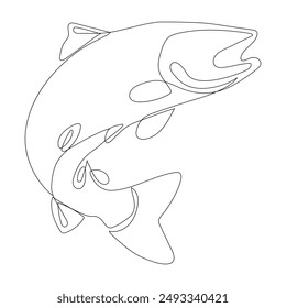 Salmon fish or trout continuous single line drawing, Large lake fish mascot concept for fishing tournament icon.