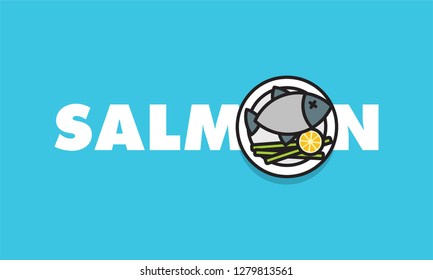 Salmon Fish Typography with Dish 