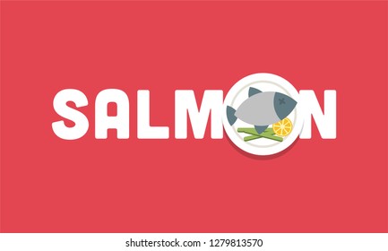 Salmon Fish Typography with Dish 