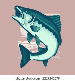 Salmon Fish vector design logo template. Seafood restaurant idea. Fishing Poster  Design Idea