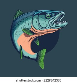 Salmon Fish vector design logo template. Seafood restaurant idea. Fishing Poster  Design Idea