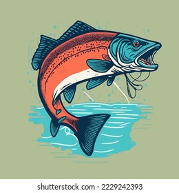 Salmon Fish vector design logo template. Seafood restaurant idea. Fishing Poster  Design Idea