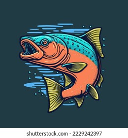 Salmon Fish vector design logo template. Seafood restaurant idea. Fishing Poster  Design Idea