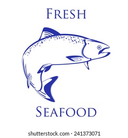 Salmon fish vector isolated on white, vintage, design