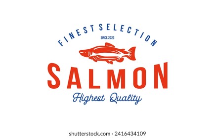 salmon fish vector logo design for sea food cafe restaurant. wild salmon illustration concept