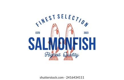 salmon fish vector logo design for sea food cafe restaurant. wild salmon illustration concept