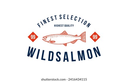 salmon fish vector logo design for sea food cafe restaurant. wild salmon illustration concept