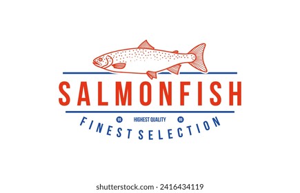 salmon fish vector logo design for sea food cafe restaurant. wild salmon illustration concept