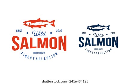 salmon fish vector logo design for sea food cafe restaurant. wild salmon illustration concept