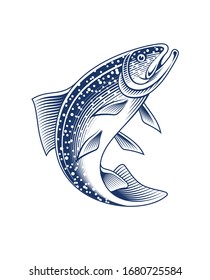 Salmon Fish Vintage Vector Illustration 