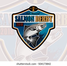 Salmon Fishing emblems, labels and design elements. Vector illustration.