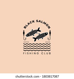 salmon fishing logo retro hipster vintage label badge vector sticker, Fish logo vector. Fresh fish logo concept. Animal logo vector
