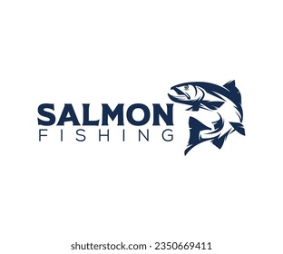 Salmon Fishing Logo. Unique, Bold, and Eyecatching Salmon jumping out of the water. Suitable for any Salmon Fishing events. Print on Tshirt etc