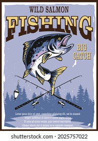 Salmon Fishing Poster Design ,vintage style,Editable Design ,can use for your poster