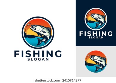 Salmon fishing rod River Sea Logo Design