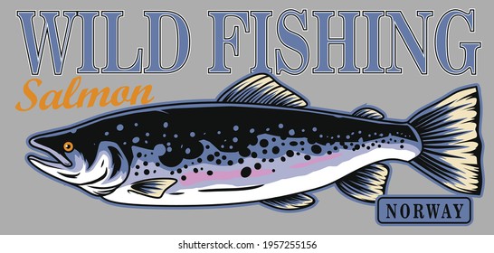 Salmon Fishing Vector Design, can be used for mascot, logo, apparel and more.Editable Design