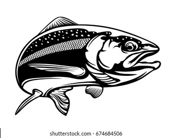 Salmon fish.Vintage Salmon Fishing emblems, labels and design elements. Vector illustration.